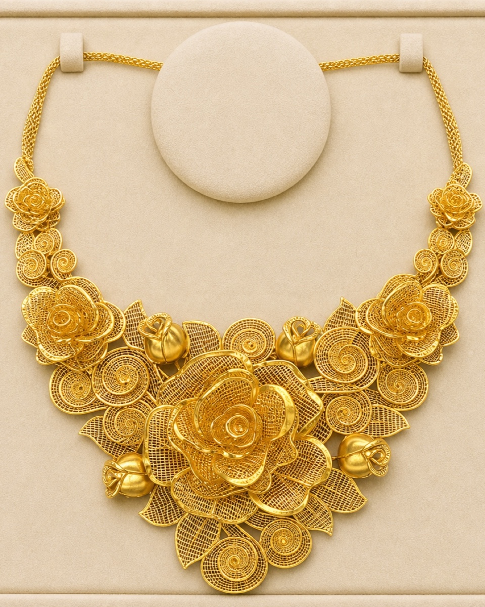 Style reference · Sculpted rose bridal collar