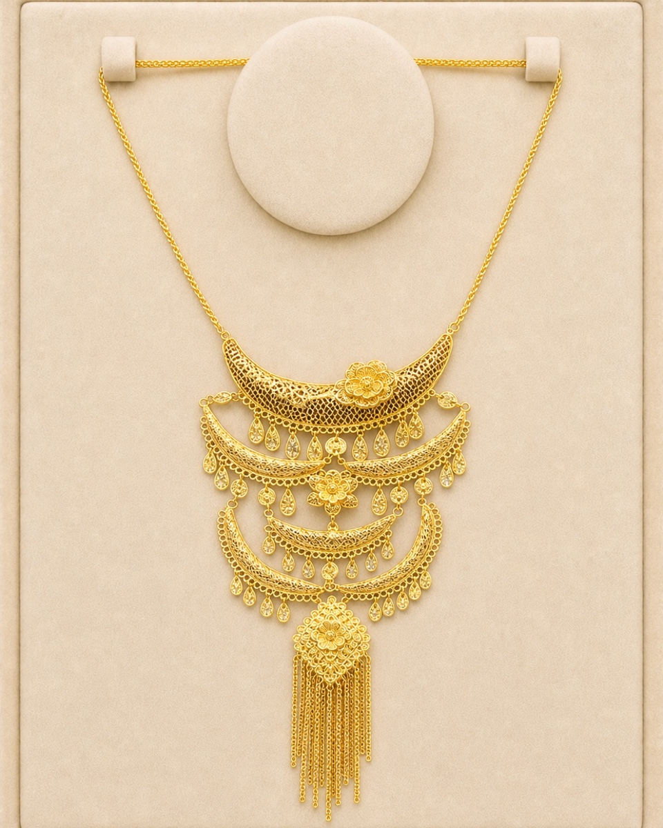 Style reference · Tiered crescent tassel necklace